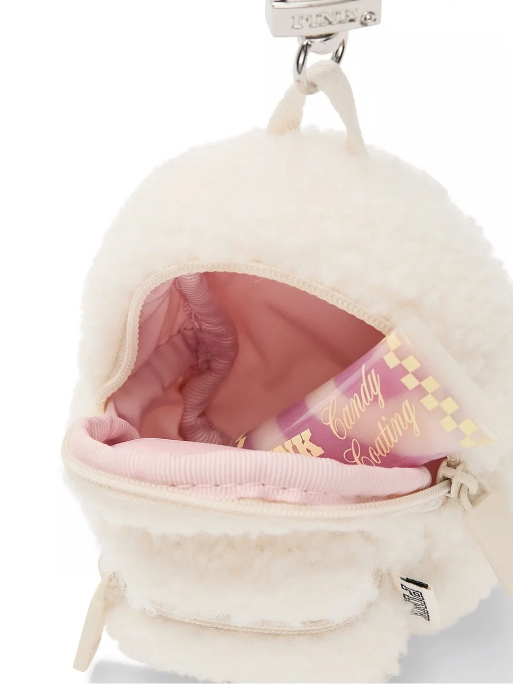PINK Victoria’s Secret Sherpa Mini Backpack Keychain - Ivory